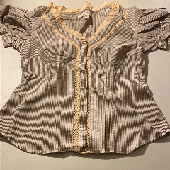 Striped Ruffle Trim Blouse - Picture 1 of 3